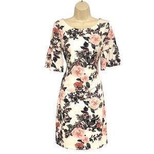 Ivanka Trump Floral Printed Bell-Sleeve Elegant Sheath Dress Women’s Size 6